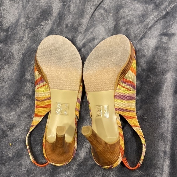 Peep Toe Yellow Orange Red Purple Striped Moda Slingback Heels size 6 - Picture 6 of 8